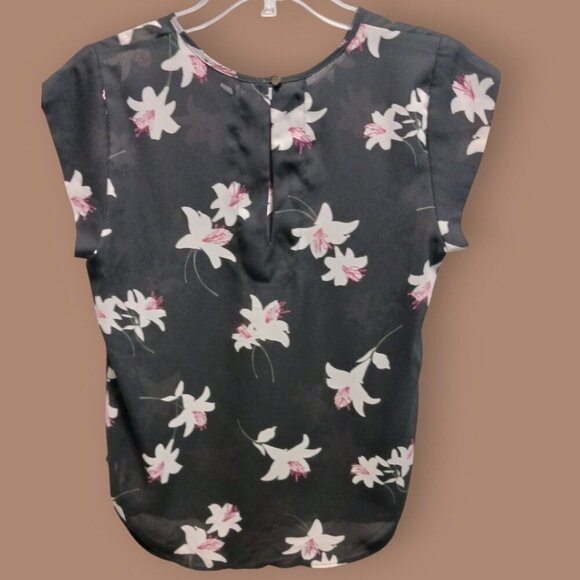 Lily White Womens Floral Blouse Size Small Floral Print blk & pink - Picture 2 of 8